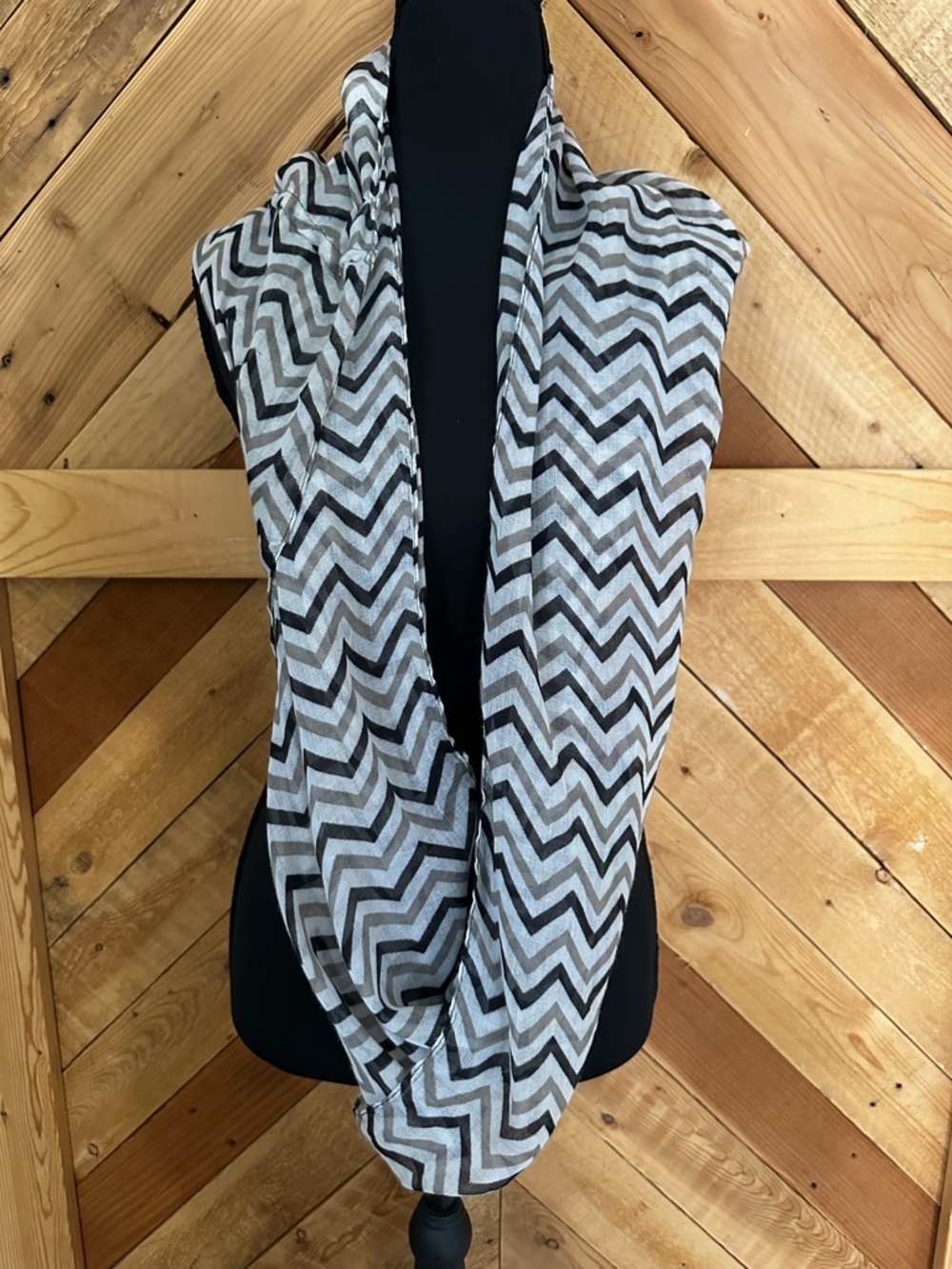 Chevron Infinity Scarf in Black and White along with Taupe